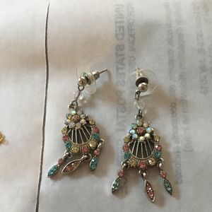 Pink & Blue Stone Earrings Dainty Drop